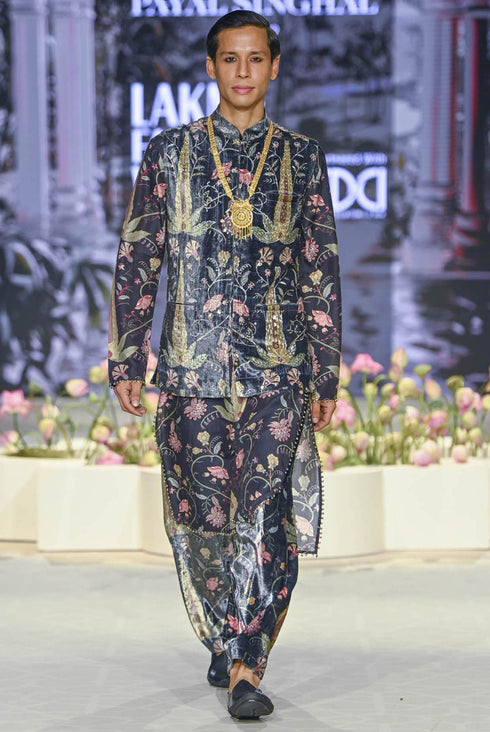 Black Forest Whisper Printed Embroidered Bandi And Kurta With Patiala Salwar
